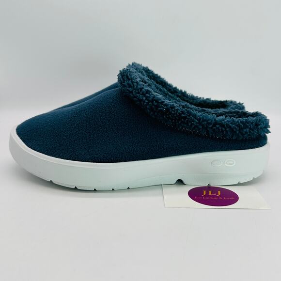 OOFOS Men's OOcoozie Mule Slip On Recovery Shoes Moroccan Blue Sherpa Size 8 - Picture 4 of 10